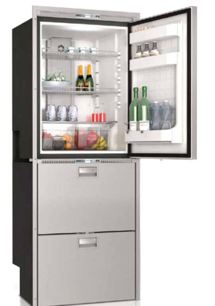 DW360IXD4-EFV-2 ~ 10.6 CU.FT STAINLESS STEEL REFRIGERATOR (5.5cu.ft) 2- DRAWER FREEZER/REFER (5.1 cu.ft) FLUSH FLANGE STEELOCK LATCHES LED INTERIOR LIGHTS DUAL INTERNAL UNITS 12/24V 115/230VAC