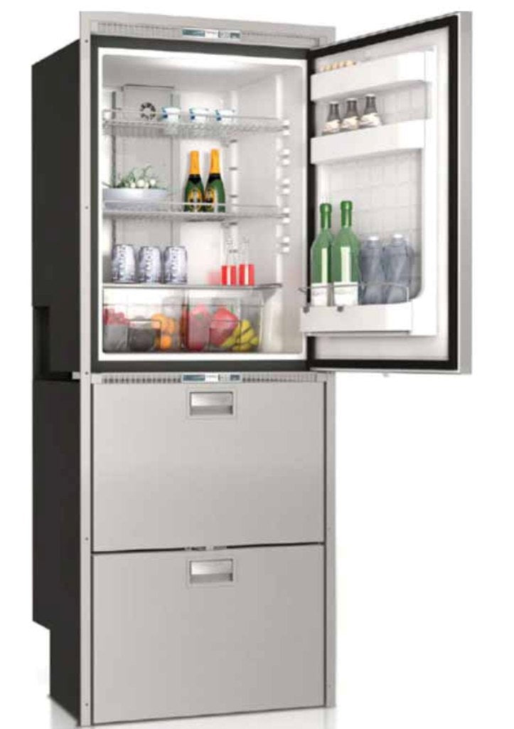 DW360IXD1-ESIV ~ 10.6 CU.FT STAINLESS STEEL REFRIGERATOR (5.5cu.ft) / 2- DRAWER FREEZER w/ICEMAKER/REFER (5.1 cu.ft), SURFACE FLANGE LED INTERIOR LIGHTS DUAL INTERNAL UNITS 12/24V - 115/230VAC 50/60HZ - 115B (IM ONLY)